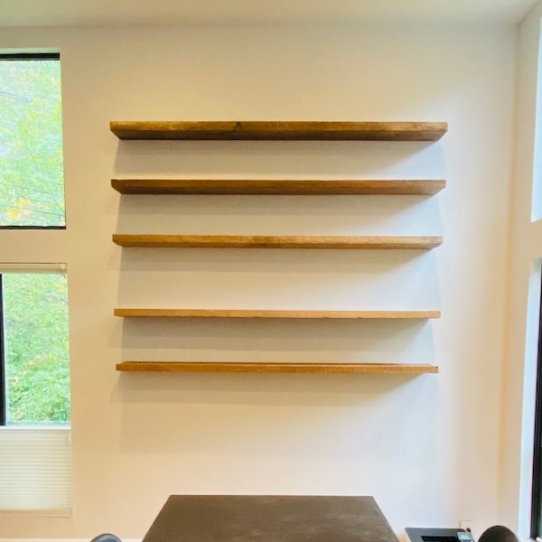 Floating Shelves - Solid Wood - Natural Color Floating Shelf - Natural or Any Minwax Stain - Choose length and width - Hardware Included!