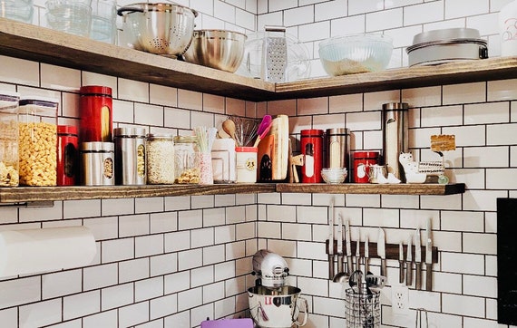 Countertop Corner Cupboard | Rustic Cream | Farmhouse Kitchen Decor