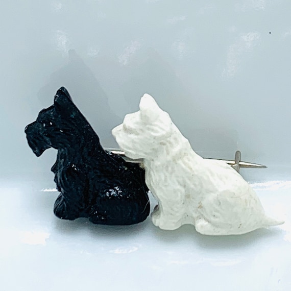 Scottie Dog Pin Brooch Celluloid White And Black … - image 1