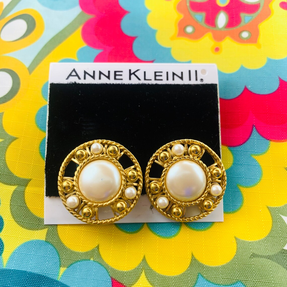 Anne Klein Pearl Clip on Earrings Faux Chunky Pearl Gold Tone Etsy