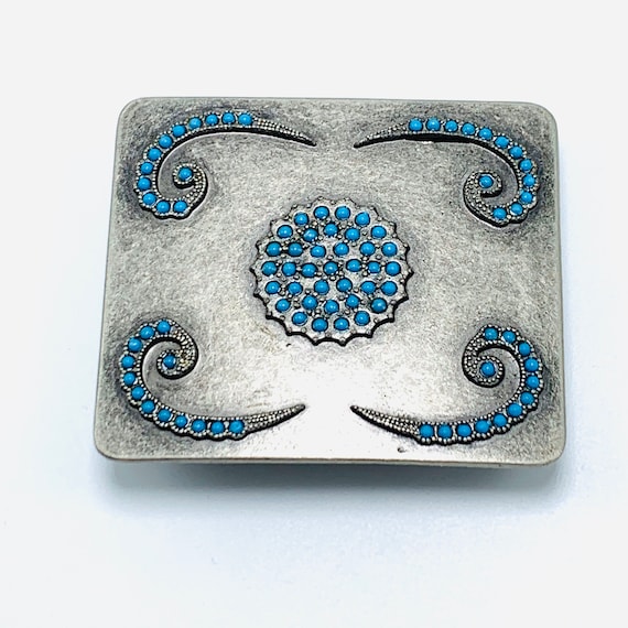 Silver Faux Turquoise Belt Buckle South Western S… - image 1