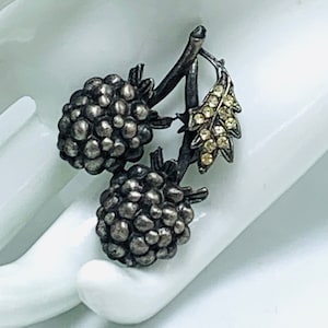 Berry Grape Cluster Brooch Solid Pewter And Rhinestone Grape Cluster Fruit Brooch Pin