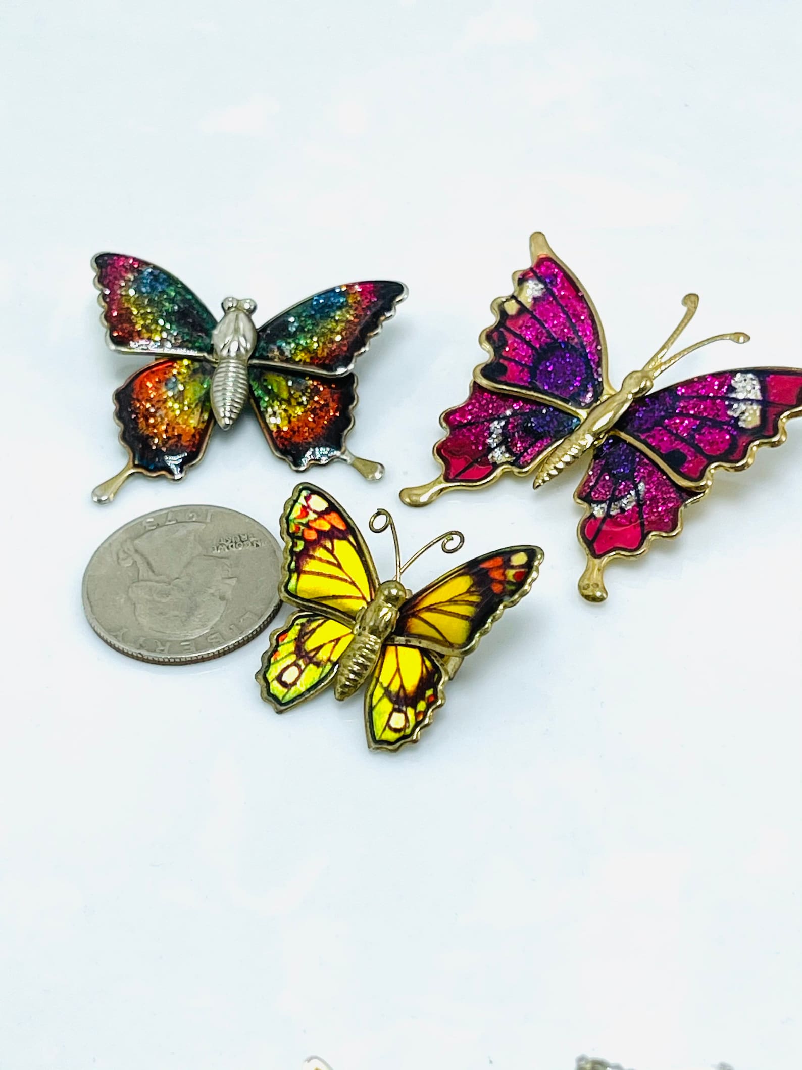 Enamel Glitter Butterfly Brooches Rainbow Set of Three Mid Etsy UK