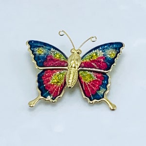 Vintage Enamel Glitter Brooch Rainbow Gold Tone
