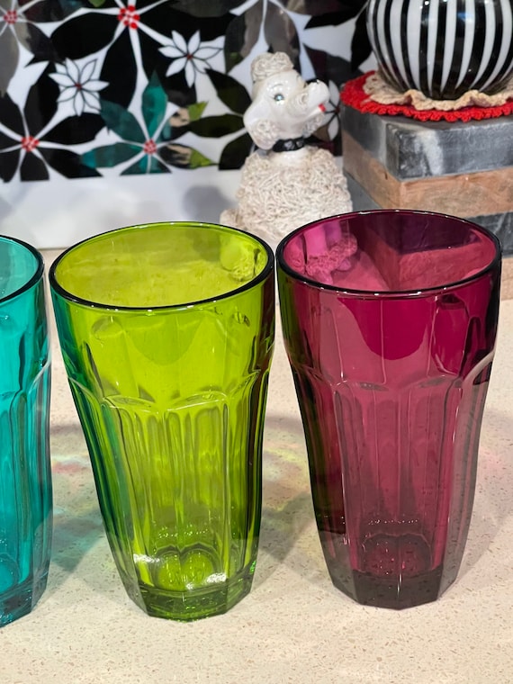 Circleware Gem Jewel Tones Glassware Ribbed 8 Oz Drinking Glasses Set of 4  