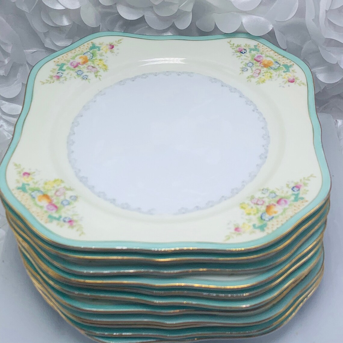 Meito China Salad Luncheon Platesfloral Square Plates Hand Etsy
