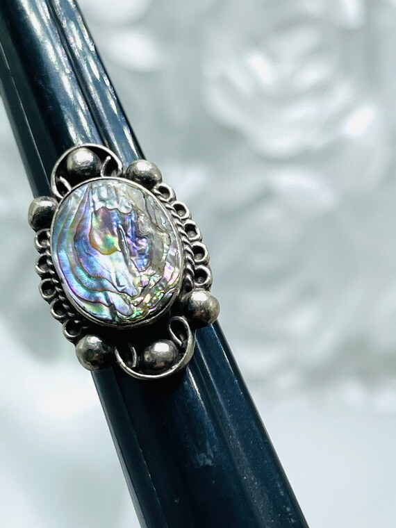 Abalone Shell Silver Ring Size 4 Sterling Silver … - image 9