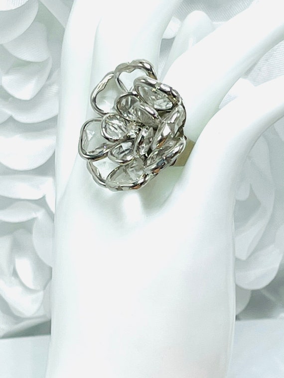 Flower Clear Acrylic Statement Ring Silver Tone R… - image 2
