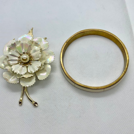 White Enamel flower Metal Brooch and White Enamel 