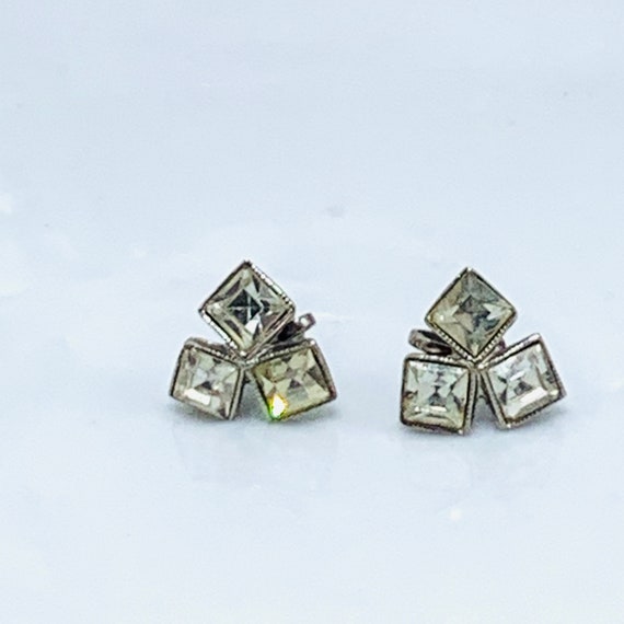 Art Deco Rhinestone Screw Back Earrings Crystal R… - image 2