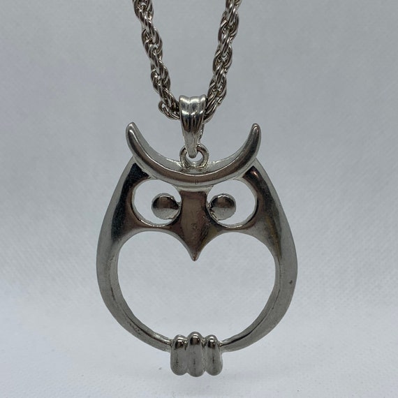 Silver tone Owl pendant necklace - image 1