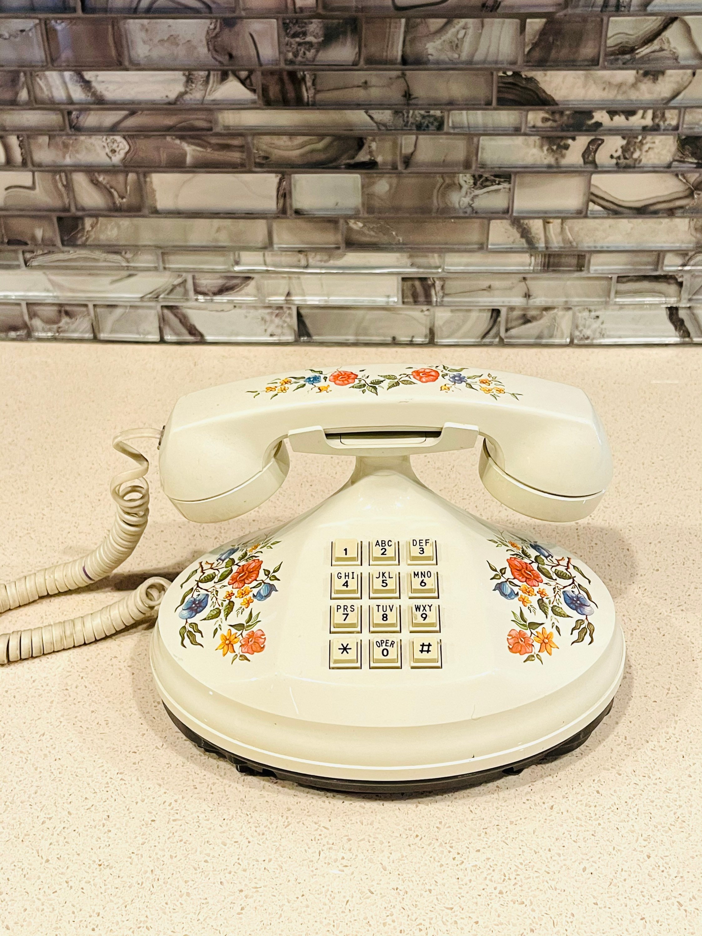 Empress Push Button Telephone 1973 Ivory Floral American