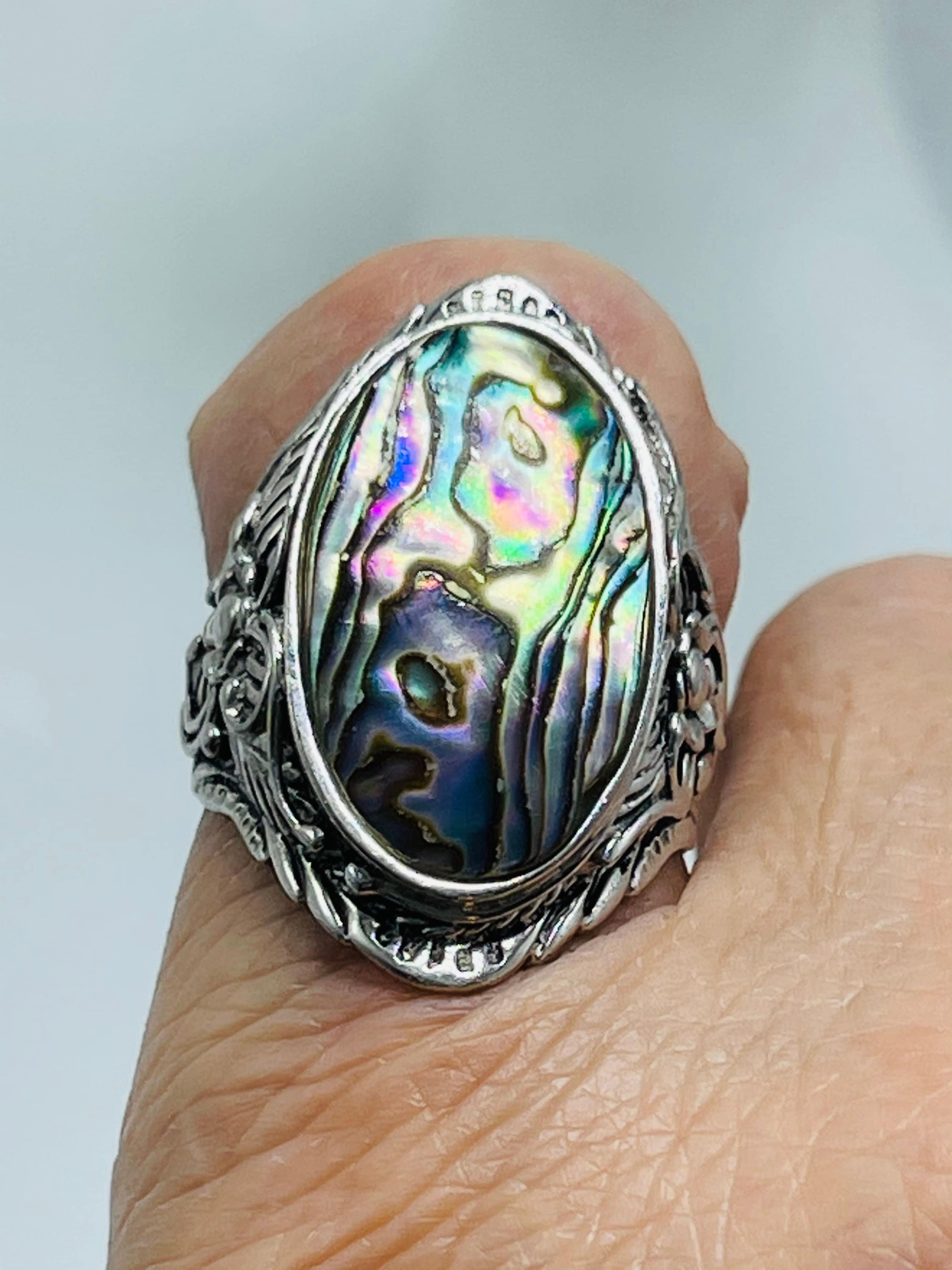 Abalone Shell Silver Ring Floral Design Marked 925 CFJ | Etsy
