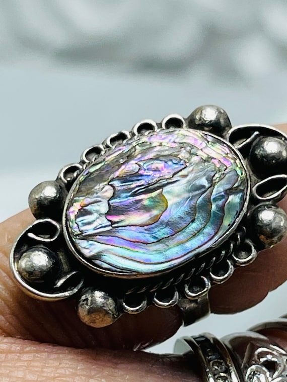 Abalone Shell Silver Ring Size 4 Sterling Silver … - image 5