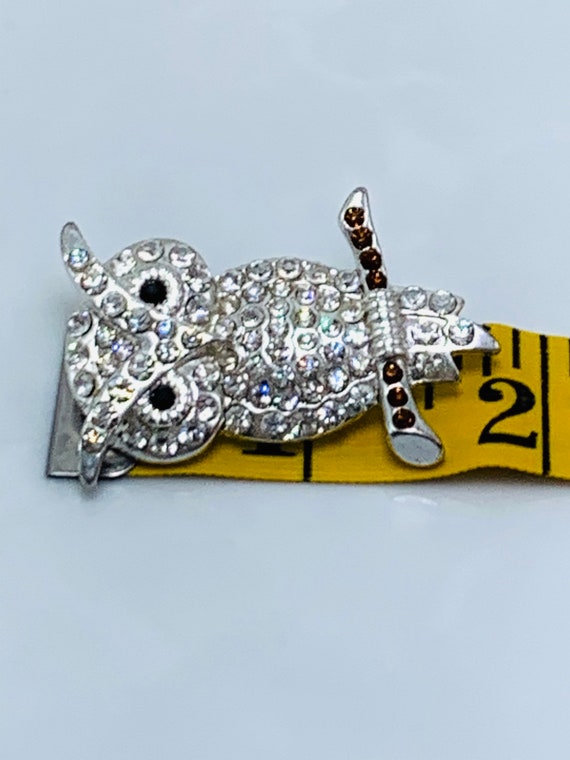 Pave Crystal Owl Brooch Silver Tone Owl On Branch… - image 9
