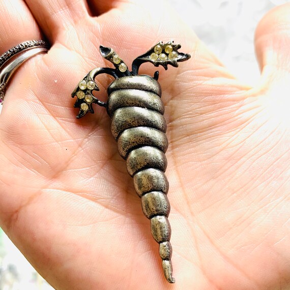 Solid Pewter Cornucopia Brooch Rhinestone Brooch … - image 6