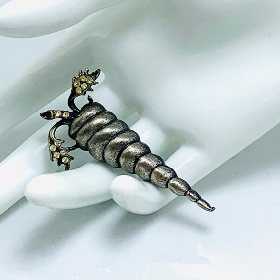 Solid Pewter Cornucopia Brooch Rhinestone Brooch … - image 2