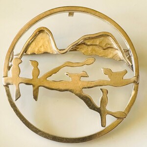 Birds on Branch Brooch/Pendant Sterling Silver Handmade