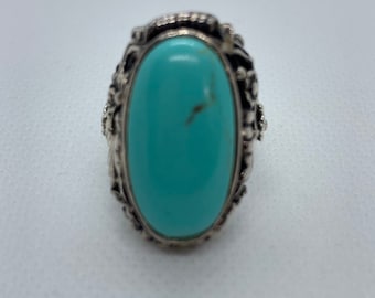 Turquoise Ring Sterling Silver Signed NF 925  means that it is Nickel Free 92.5 % is Sterling Silver and the remaining 7.5 is Nickel Free