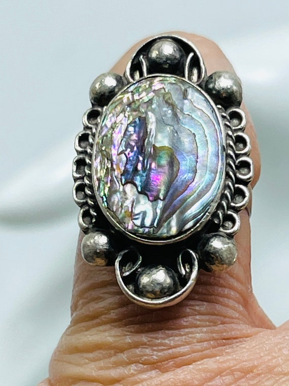 Abalone Shell Silver Ring Size 4 Sterling Silver … - image 4
