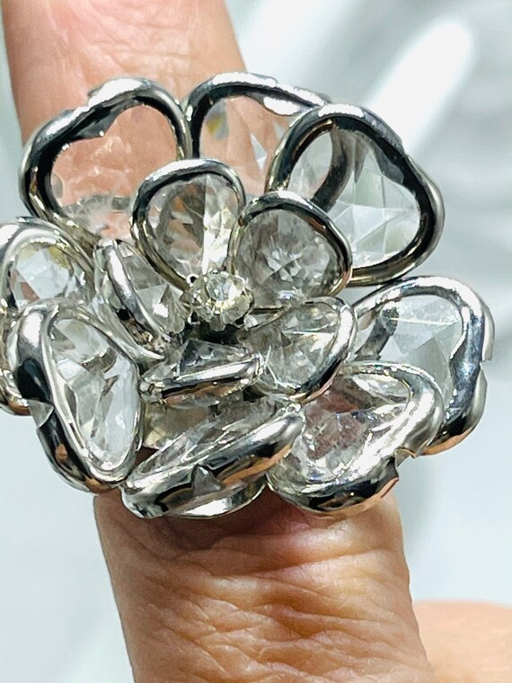 Flower Clear Acrylic Statement Ring Silver Tone R… - image 7