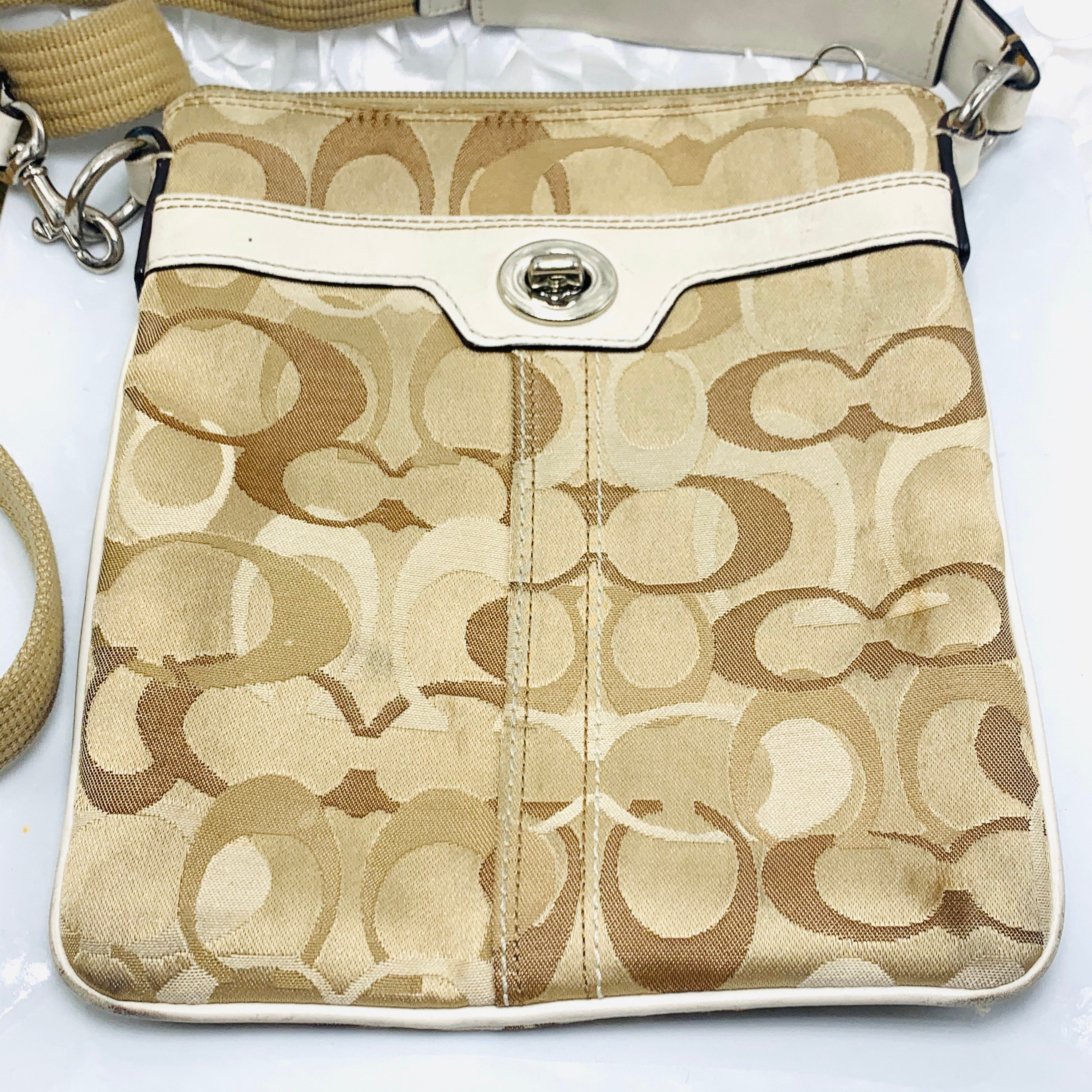 Coach Purse Logo Monogram C Logo Tan Brown Square Messenger Etsy