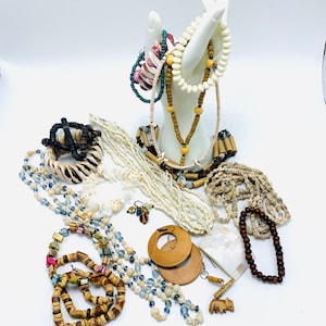 Wedding Jewelry Craft Salvage Sea Shell Wood Beads Destash Craft lot Broken Jewelry
