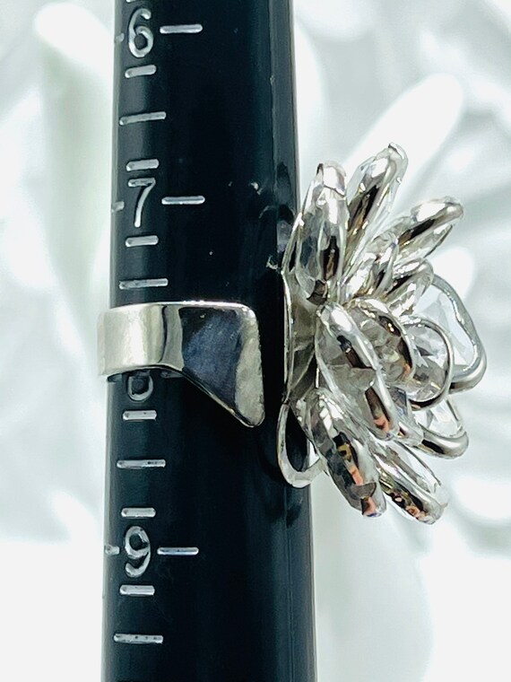 Flower Clear Acrylic Statement Ring Silver Tone R… - image 9