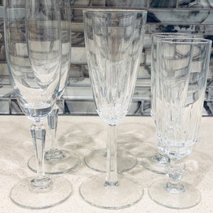 Mismatch Clear Glass Wine Flutes Stemware  Barware Beverage Set Of 6 Bar Stemware