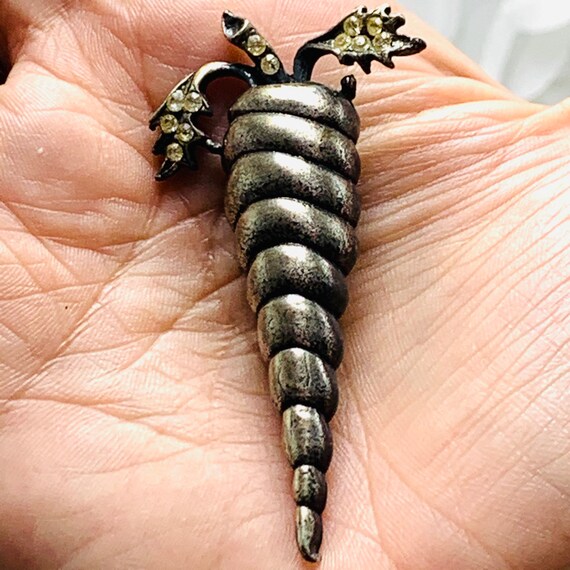 Solid Pewter Cornucopia Brooch Rhinestone Brooch … - image 5