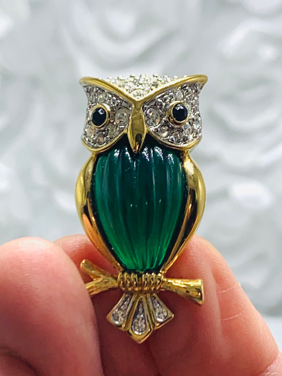 DORLAN Owl Brooch Green Resin 22 Karat Triple Plated Hand Set - Etsy