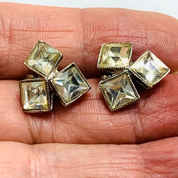 Art Deco Rhinestone Screw Back Earrings Crystal R… - image 5