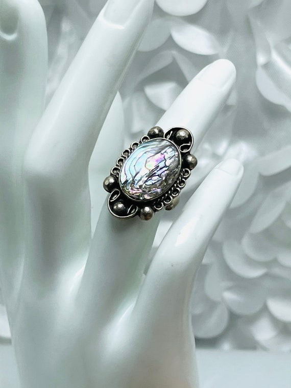 Abalone Shell Silver Ring Size 4 Sterling Silver … - image 2