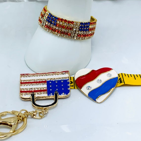 Patriotic Flag Jewelry Keychain Bracelet And Pin … - image 8
