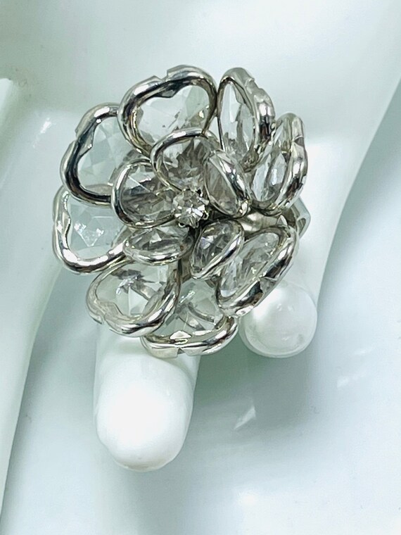 Flower Clear Acrylic Statement Ring Silver Tone R… - image 5