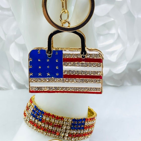 Patriotic Flag Jewelry Keychain Bracelet And Pin … - image 5