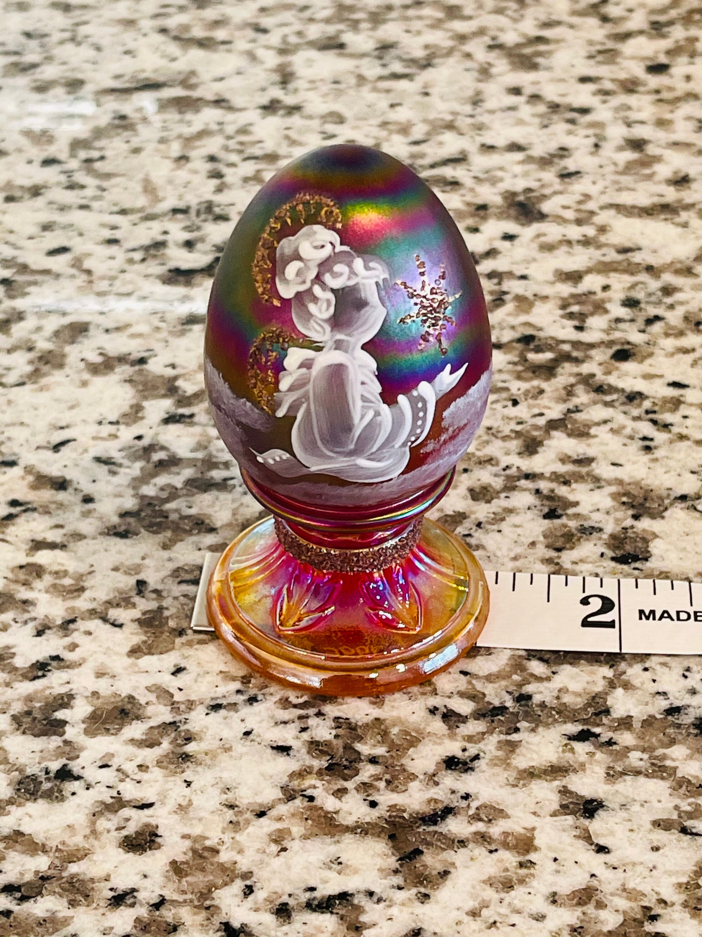 Fenton Art Carnival Glass Egg 1995 Hand Painted by D. Barbour Etsy
