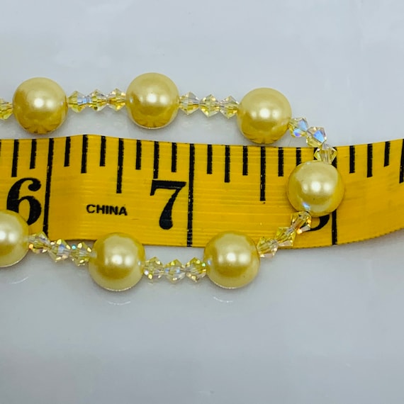 Faux Yellow Pearl Necklace Aurora Borealis Beads - image 8