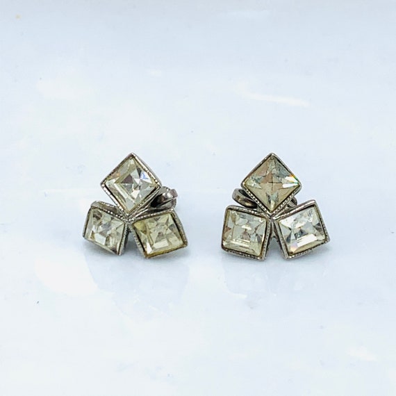 Art Deco Rhinestone Screw Back Earrings Crystal R… - image 3