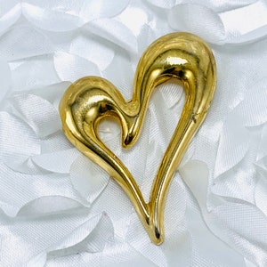 Valentines Open Heart Brooch Gold tone Modernist Brooch