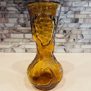 Impoli Glass Amber Fruit Embossed Vase Made In Italy MCM
