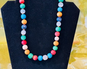 Collana mista di pietra grossa perline multicolori