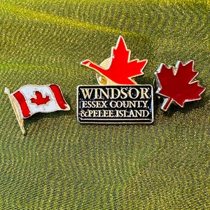 Canadian Souvenir Tie Tacs And Pin Maple leaf Flag Pole Pin Windsor Essex County & Pelee Island Tie Tac Maple Leaf Tie Tac Collectible