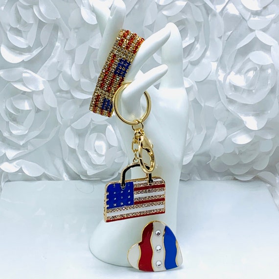 Patriotic Flag Jewelry Keychain Bracelet And Pin … - image 3