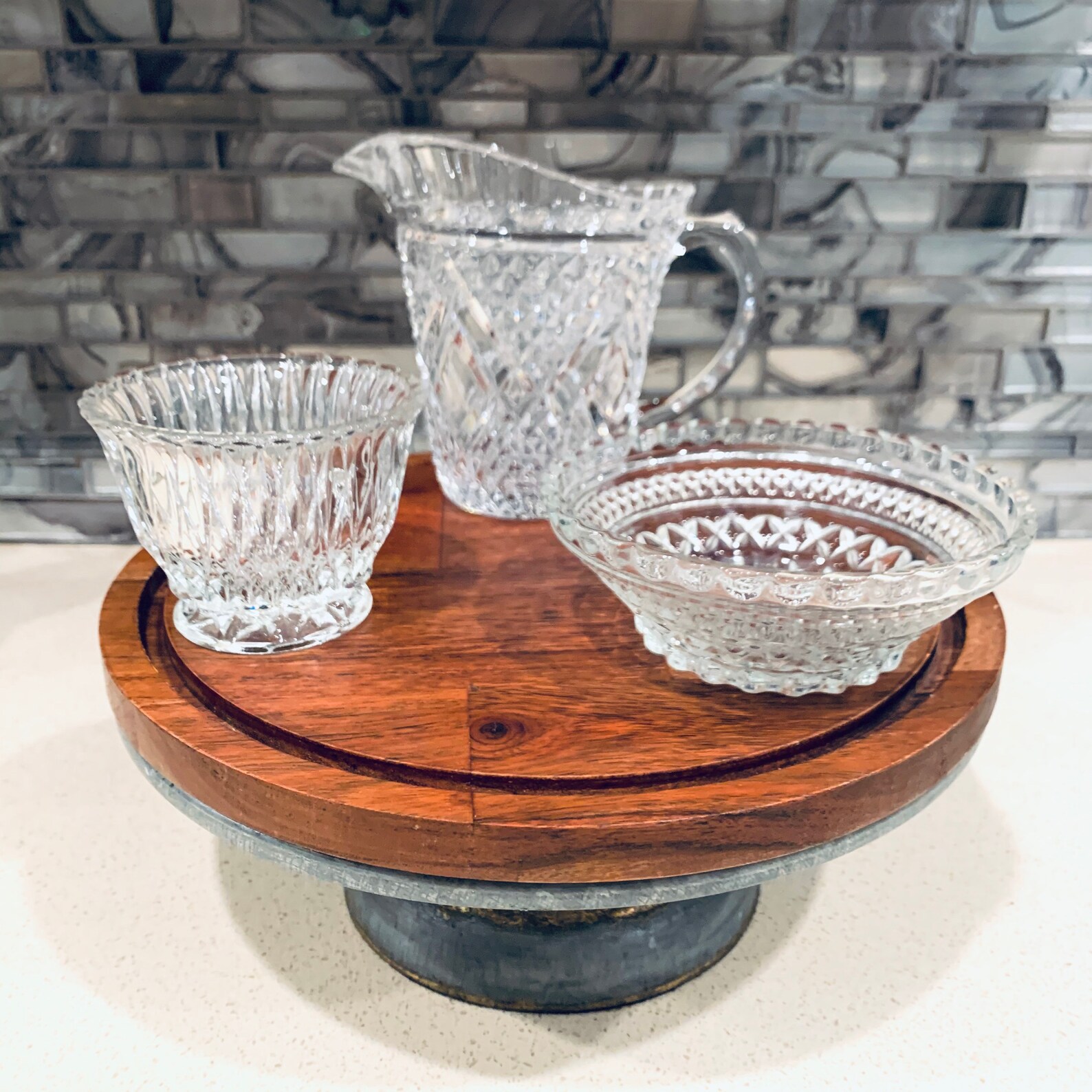 Crystal Tea Creamer Set FTD Milk Pitcher Anchor Hocking Etsy