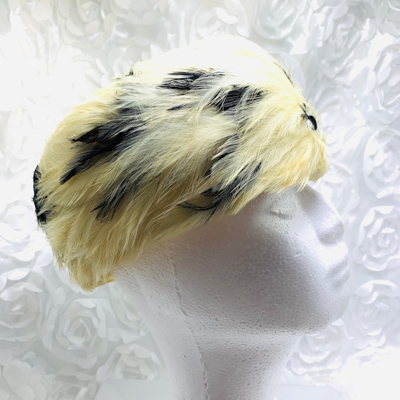 Vintage Pillbox Hat Feather Pillbox Hat Off White