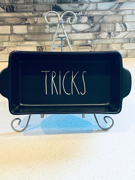 Rae Dunn Tricks Black Loaf Pan Halloween Black And White 9” Ceramic Artisan Collection By Magenta Dishwasher And Microwave Safe