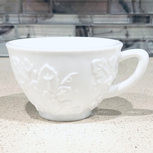 Milk Glass Tea Cup Indiana Glass Colony Harvest Grape Pattern Mid Century