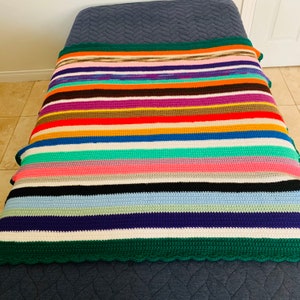 Vintage Crochet Afghan Multicolors Handmade Color Striped