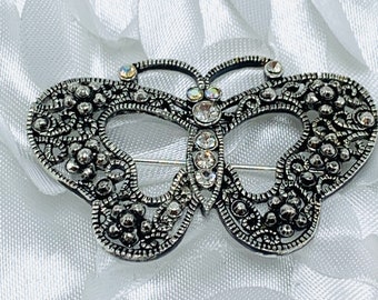 Spilla a farfalla vintage in argento sterling 925 con marcasite e
